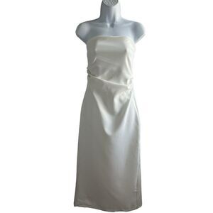 ZARA Elegant Strapless Off White Midi Dress Slightly Wrap style Size M.